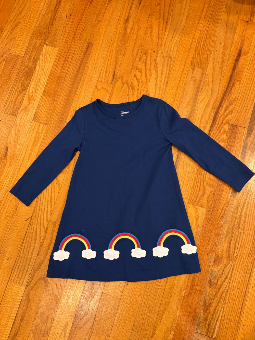 Girls' Navy Rainbow Hem Long-Sleeve Dress